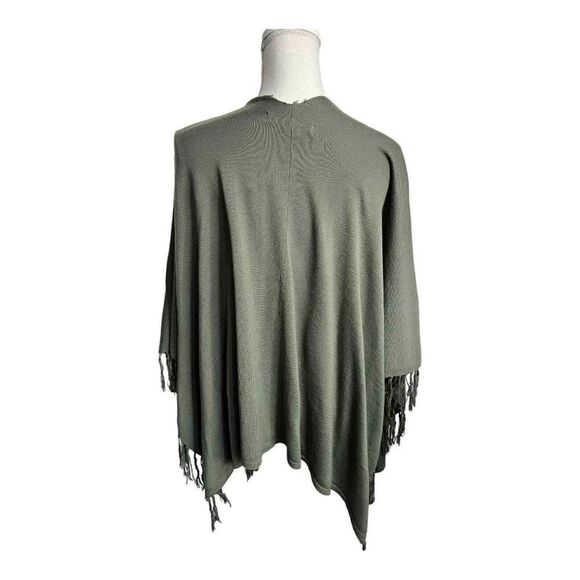 FOREVER 21 | Open Cardigan Cape Sweater Poncho Olive Green Fringed Hem Flow - Picture 3 of 6